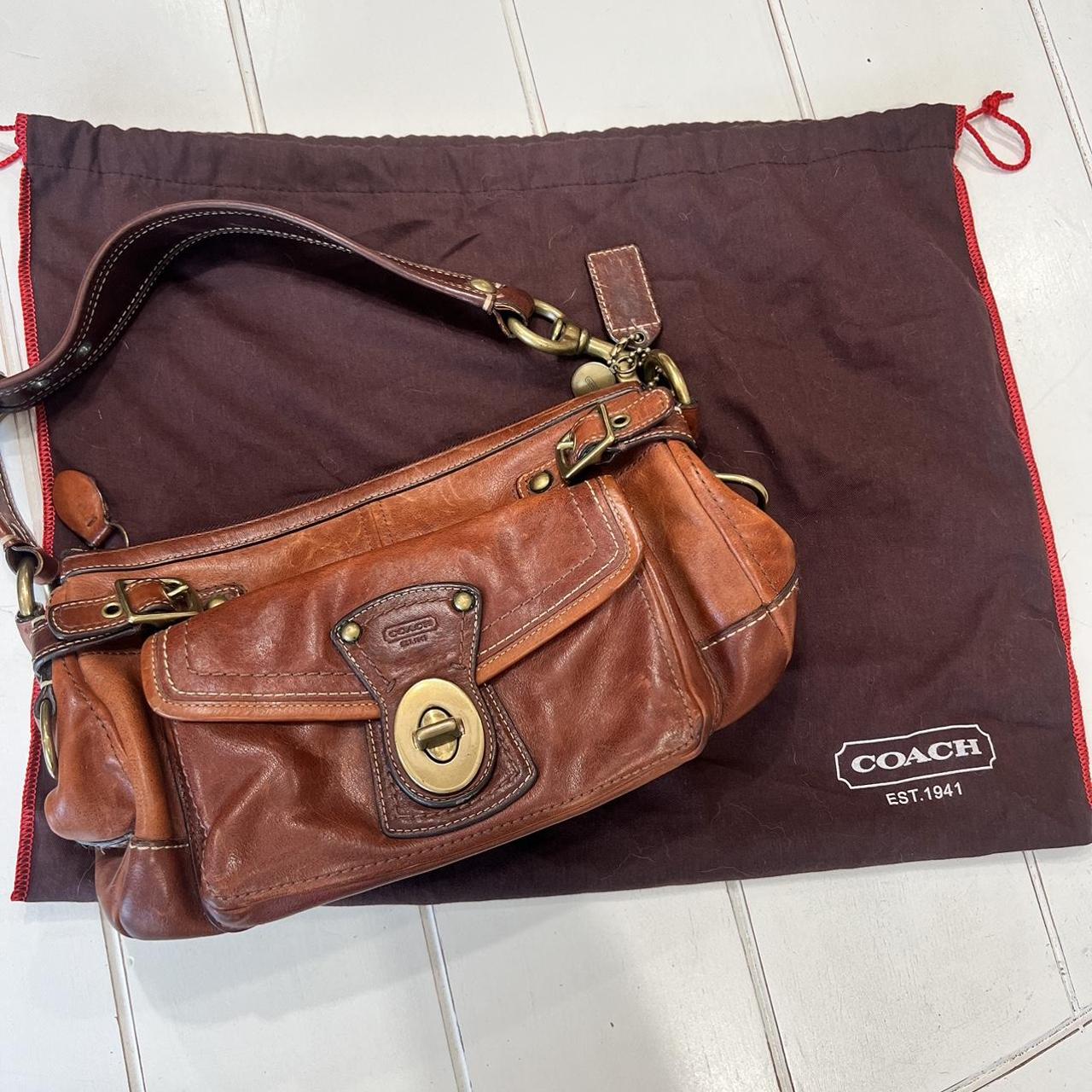 Small vintage Coach shoulder bag. Printed fabric - Depop