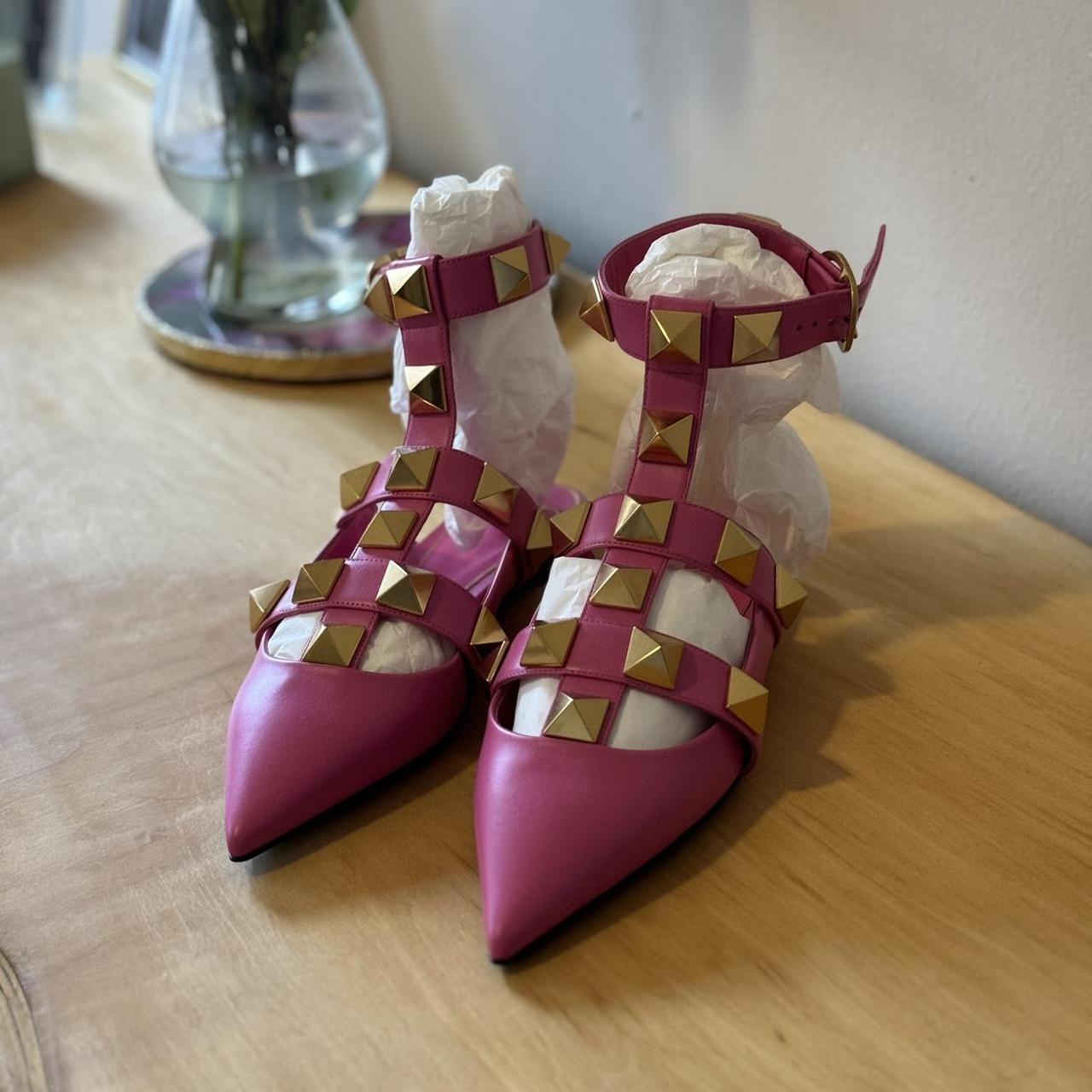 Valentino Pink Studded Flats Toe Flats Valentino Flat Studded