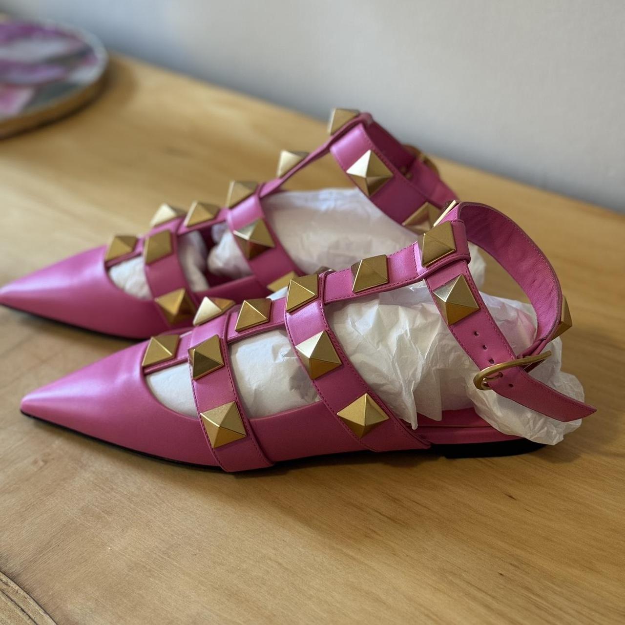 Valentino Pink Pointed Toe Roman Stud Leather Depop