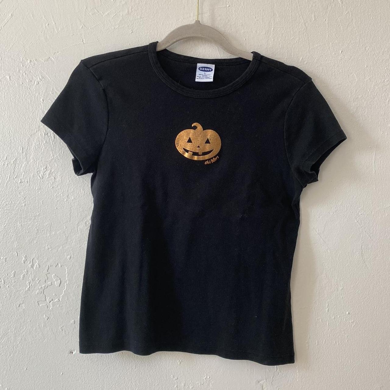 Vintage y2k pumpkin baby tee. Black cotton Old Navy... - Depop