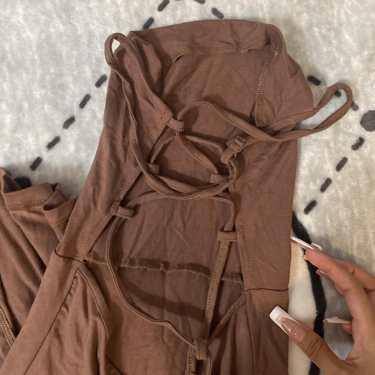 shein brown midi backless dress w/ slit size... Depop