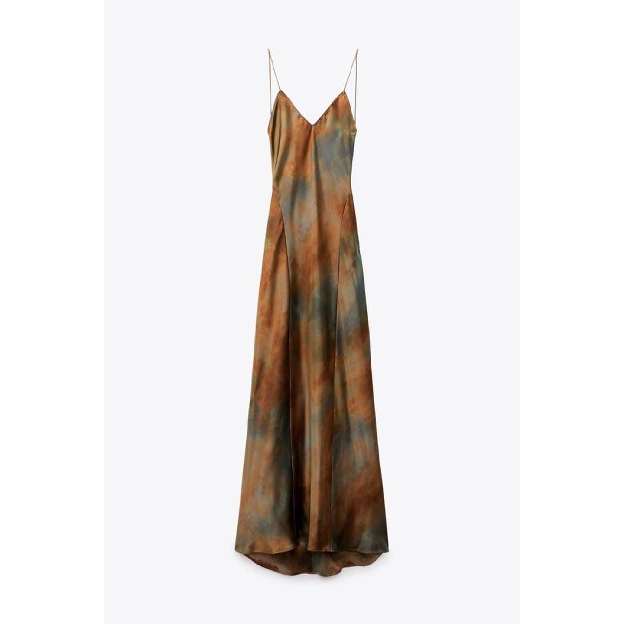 ZARA SATIN EFFECT PRINT DRESS Long dress with... Depop