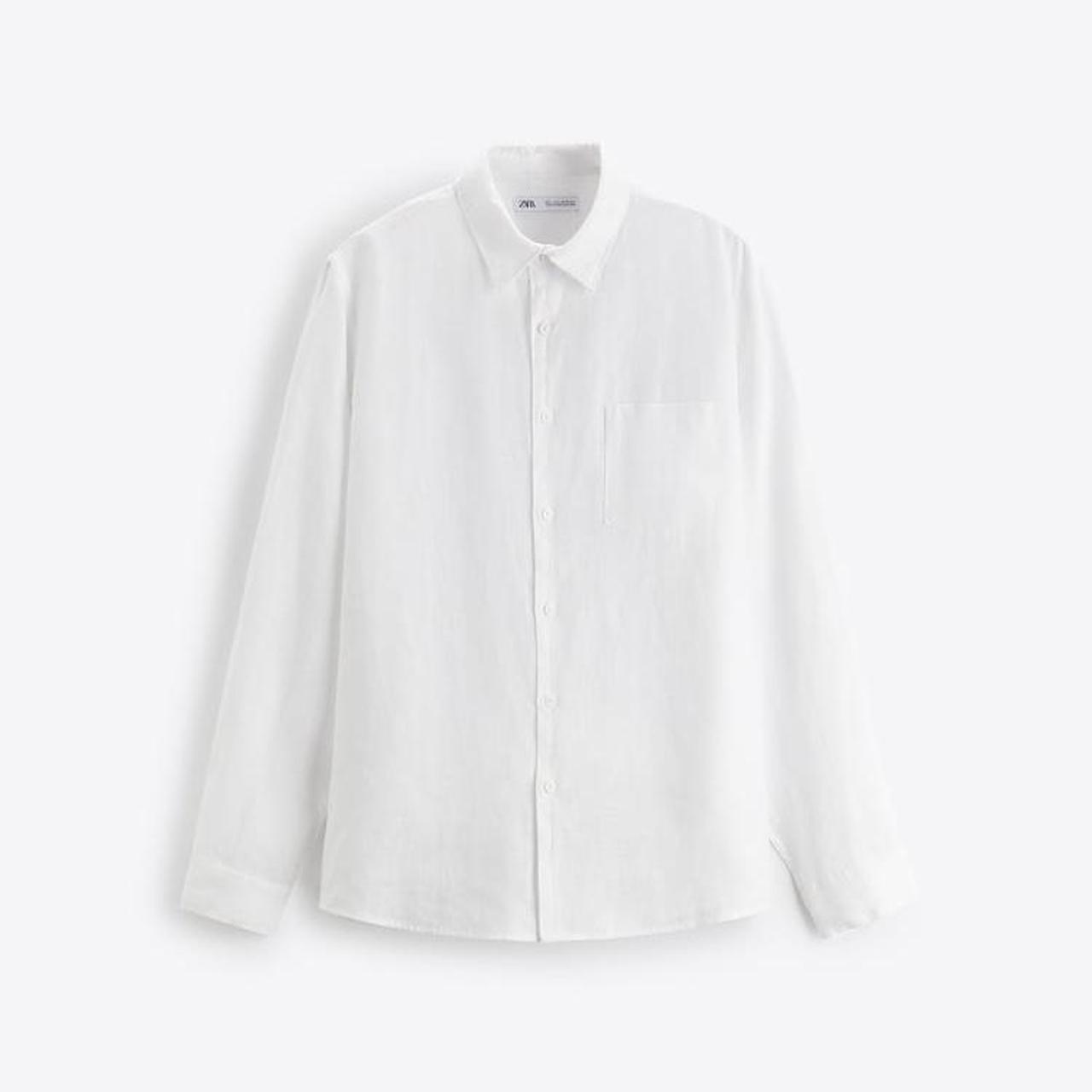 ZARA 100% White Linen Shirt Relaxed fit shirt made... - Depop