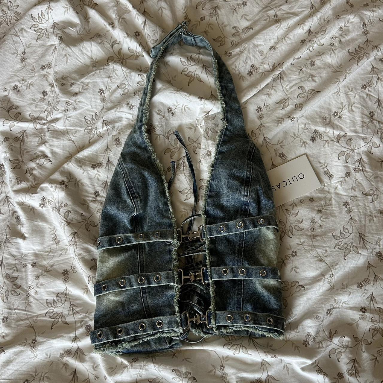 bnwt outcast clothing denim top! size small, can fit... - Depop