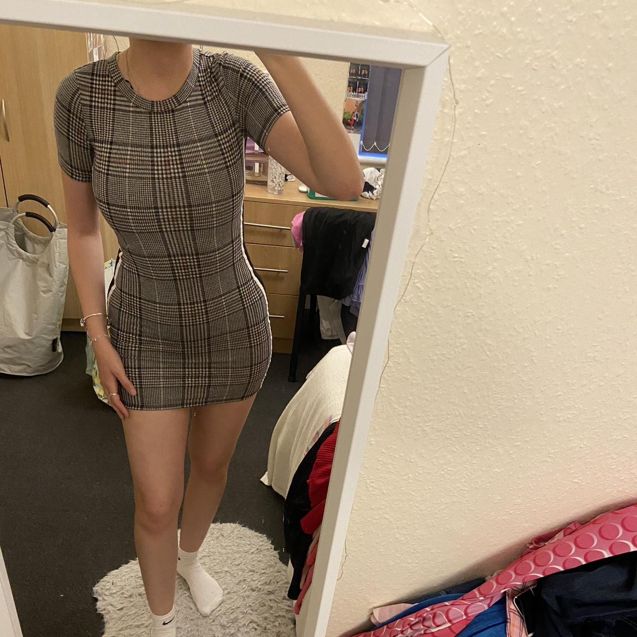 Grey Plaid tshirt dress, black and white racer... Depop