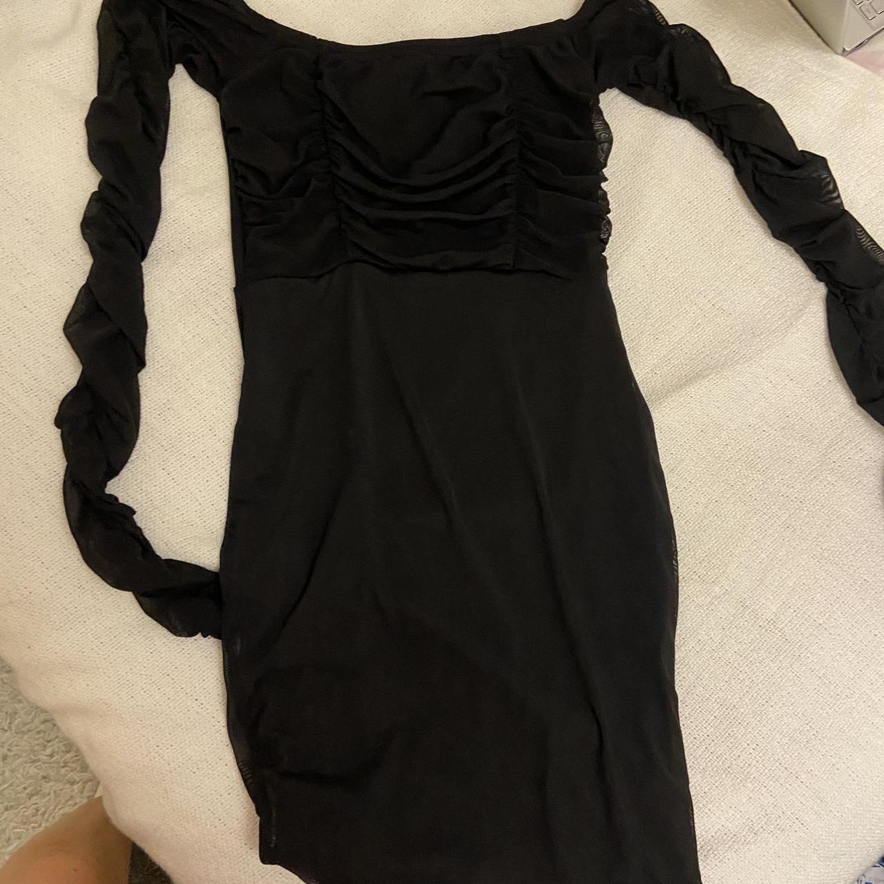 Black Prettylittlething mini dress. Mesh ruched... - Depop