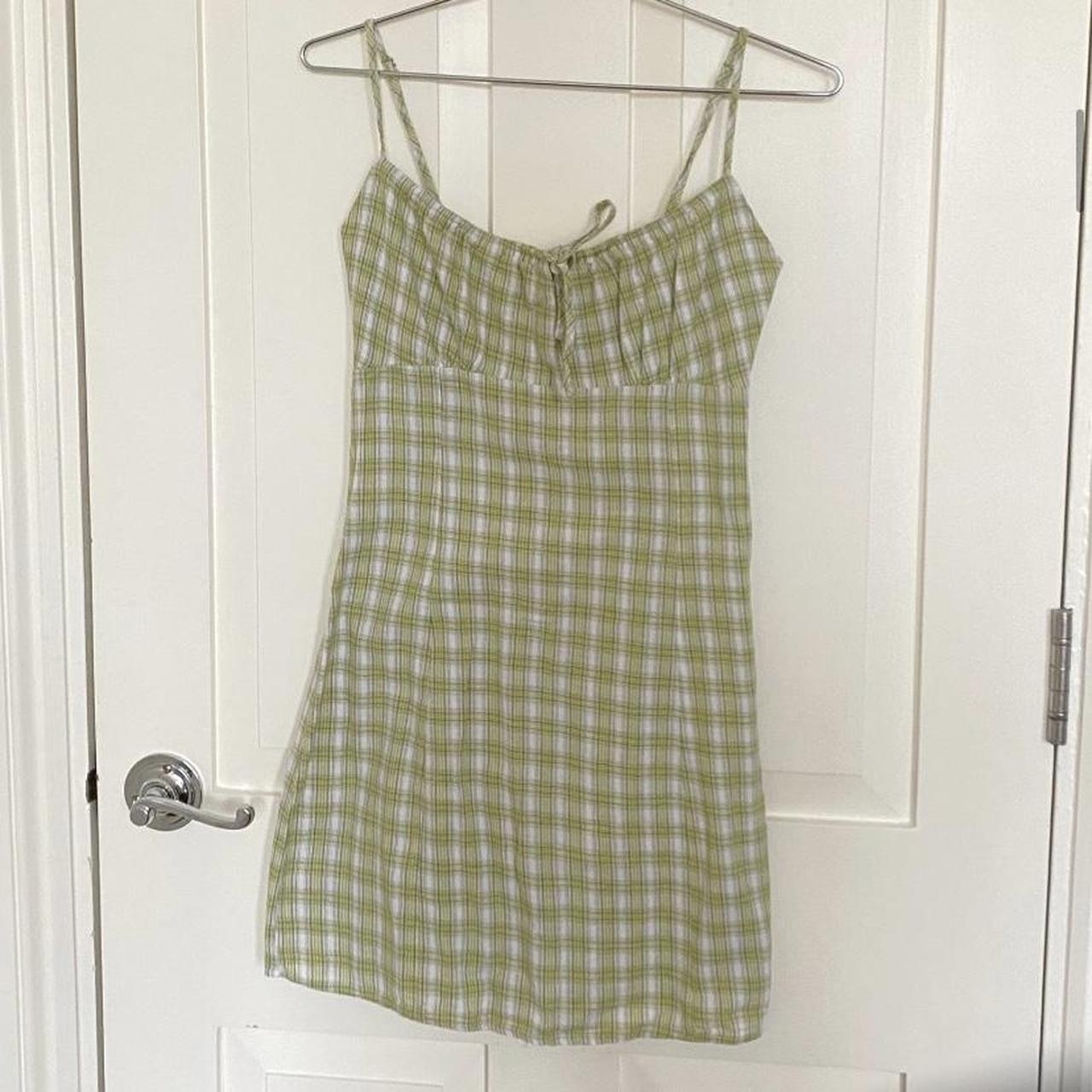 Brandy Melville green and gingham summer milkmaid... Depop