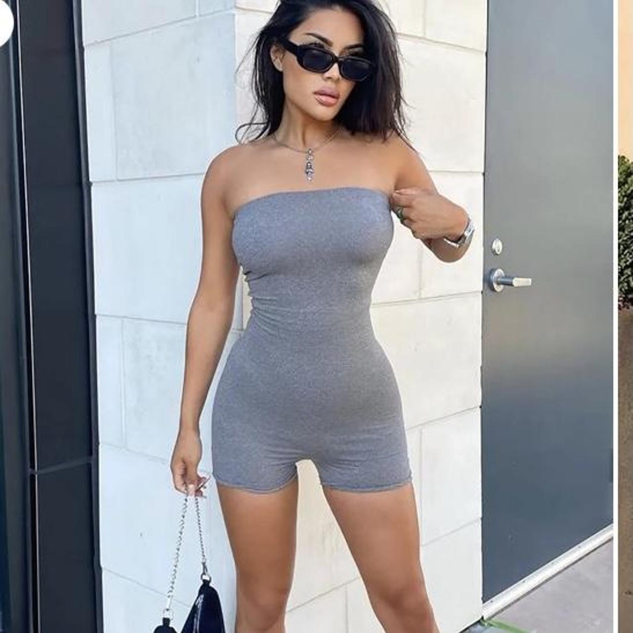 Fashion Nova Women's Grey Bodysuit Depop