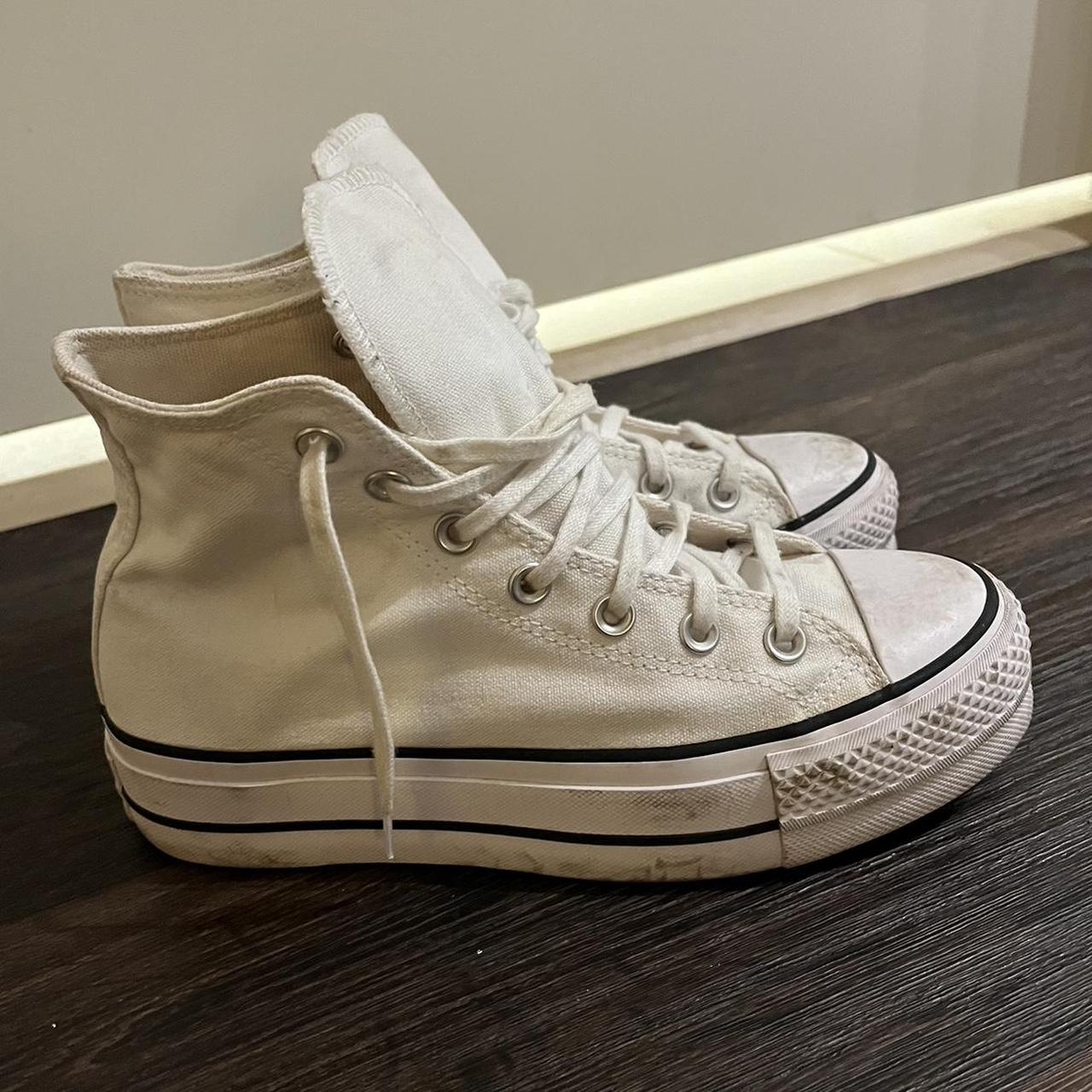White converse high top platform shoes Size... - Depop