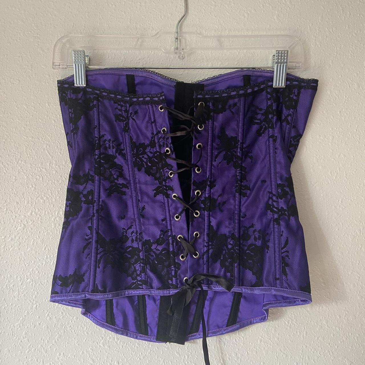 Corset 💜 Gorgeous y2k purple corset top with black... - Depop