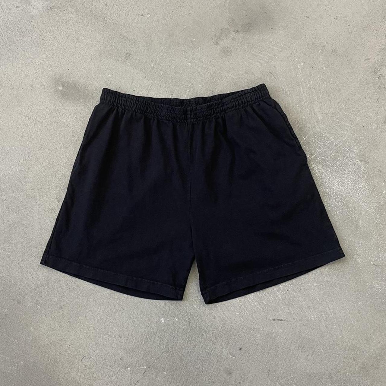 LAA6063 - BLACK GARMENT DYED GYM SHORTS Slightly... - Depop