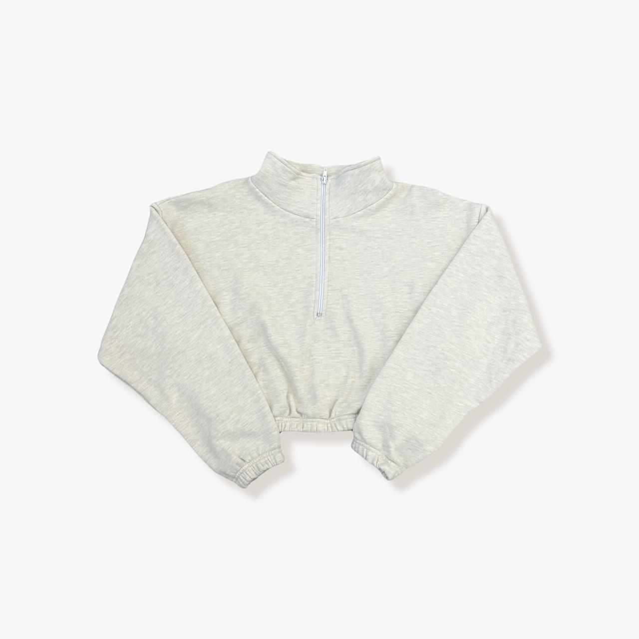 LAAE148-HEATHER NEUTRAL COTTON FLEECE HALF ZIP... - Depop