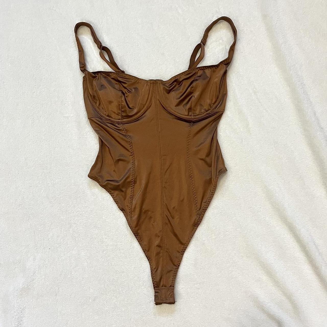 Skims brown satin corset thong bodysuit 🤎 Size - Depop