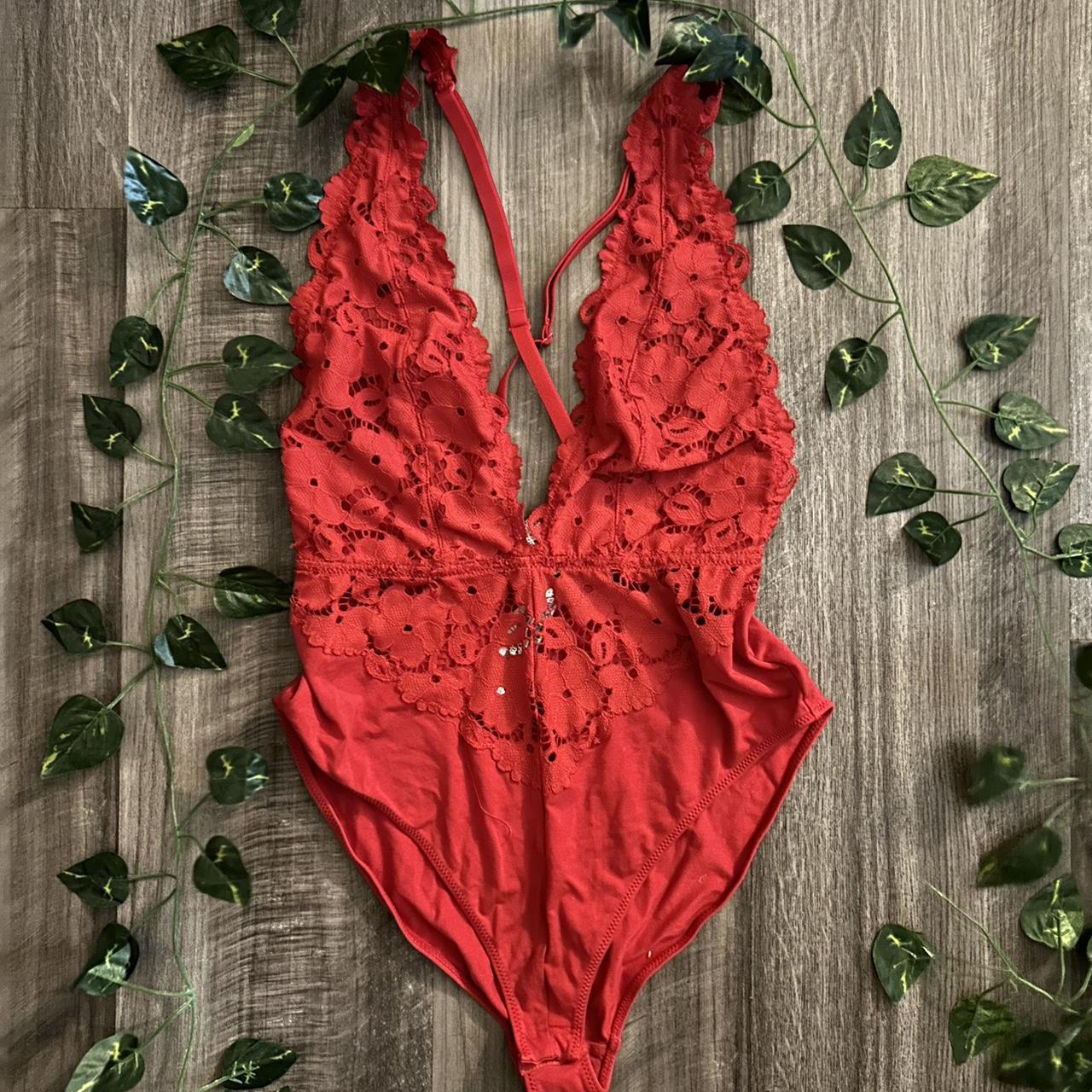 Red Bodysuit w/ Cute Lace Detail 💋 •no visible... - Depop