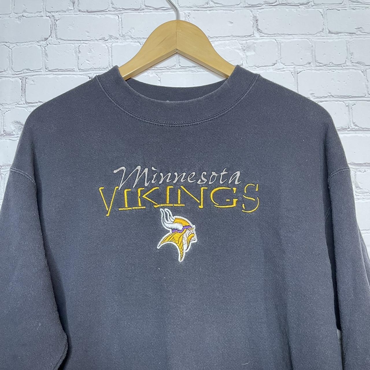 90s Vintage NFL Grey Vikings fleece Crewneck - Depop