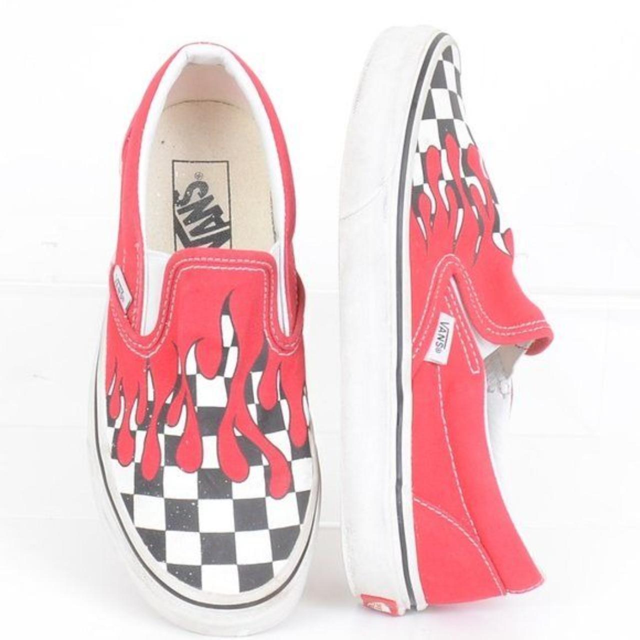 Black and white checkered 2025 vans with red drip