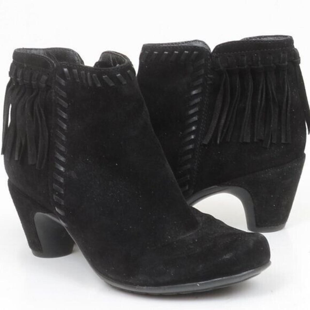 Earthies Zurich Black Suede Fringe Western Cowgirl. Depop