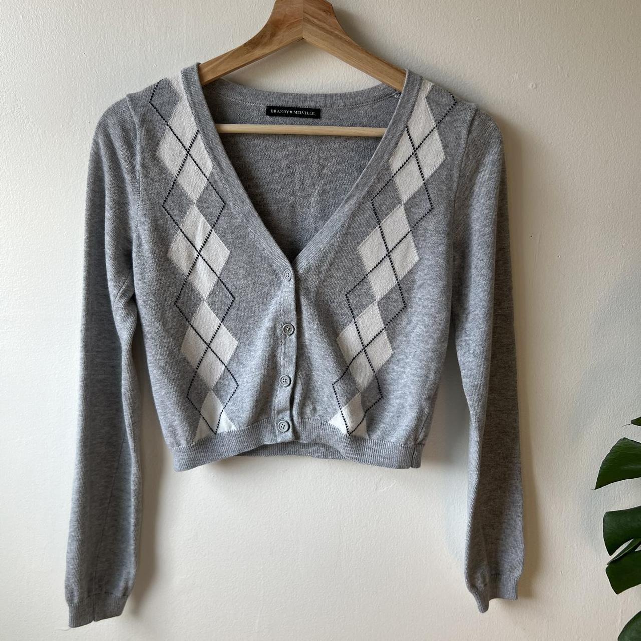 Brandy Melville Women's Grey and White Cardigan | Depop