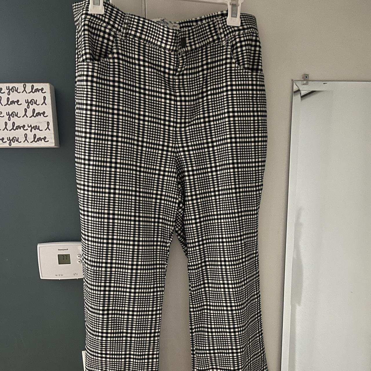 Hollister black and white plaid flared pants. Worn... - Depop