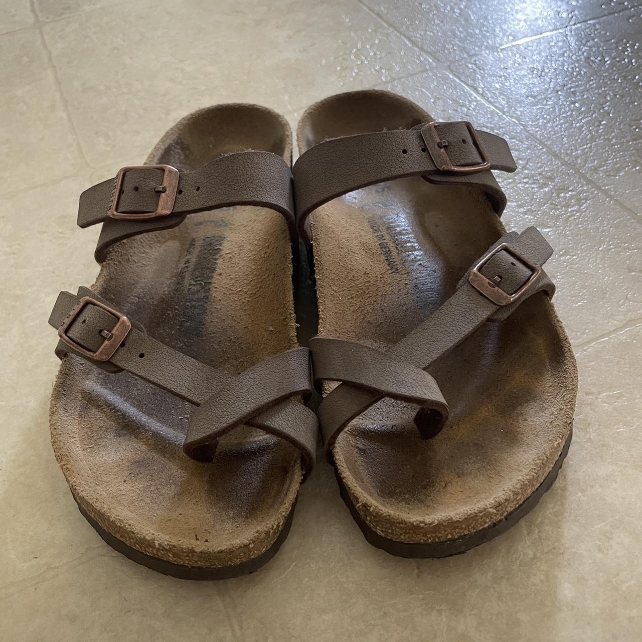 Birkenstock Women's Brown and Tan Sandals | Depop