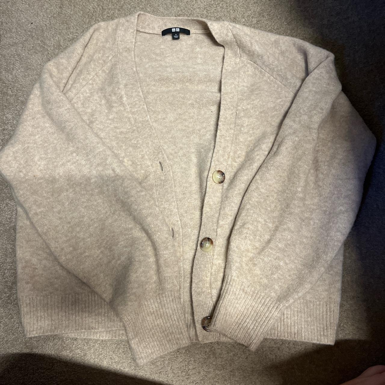 Uniqlo wool oversized cardigan super cute beige... - Depop