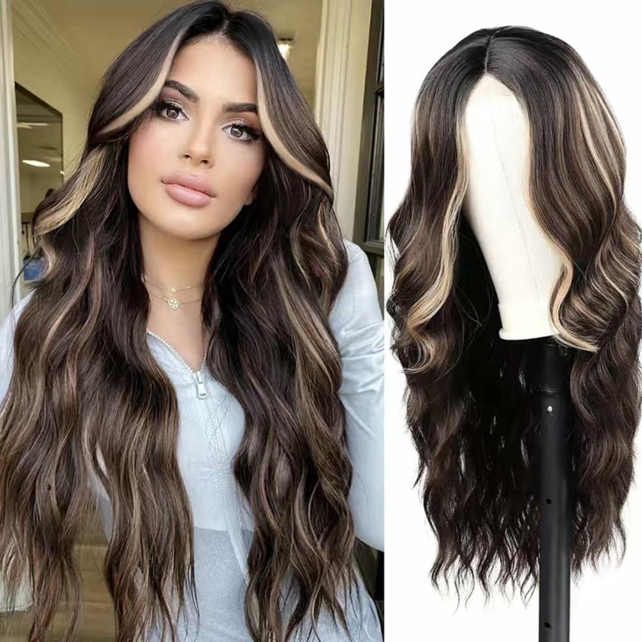 Brown ombre sold black blonde highlighted wig