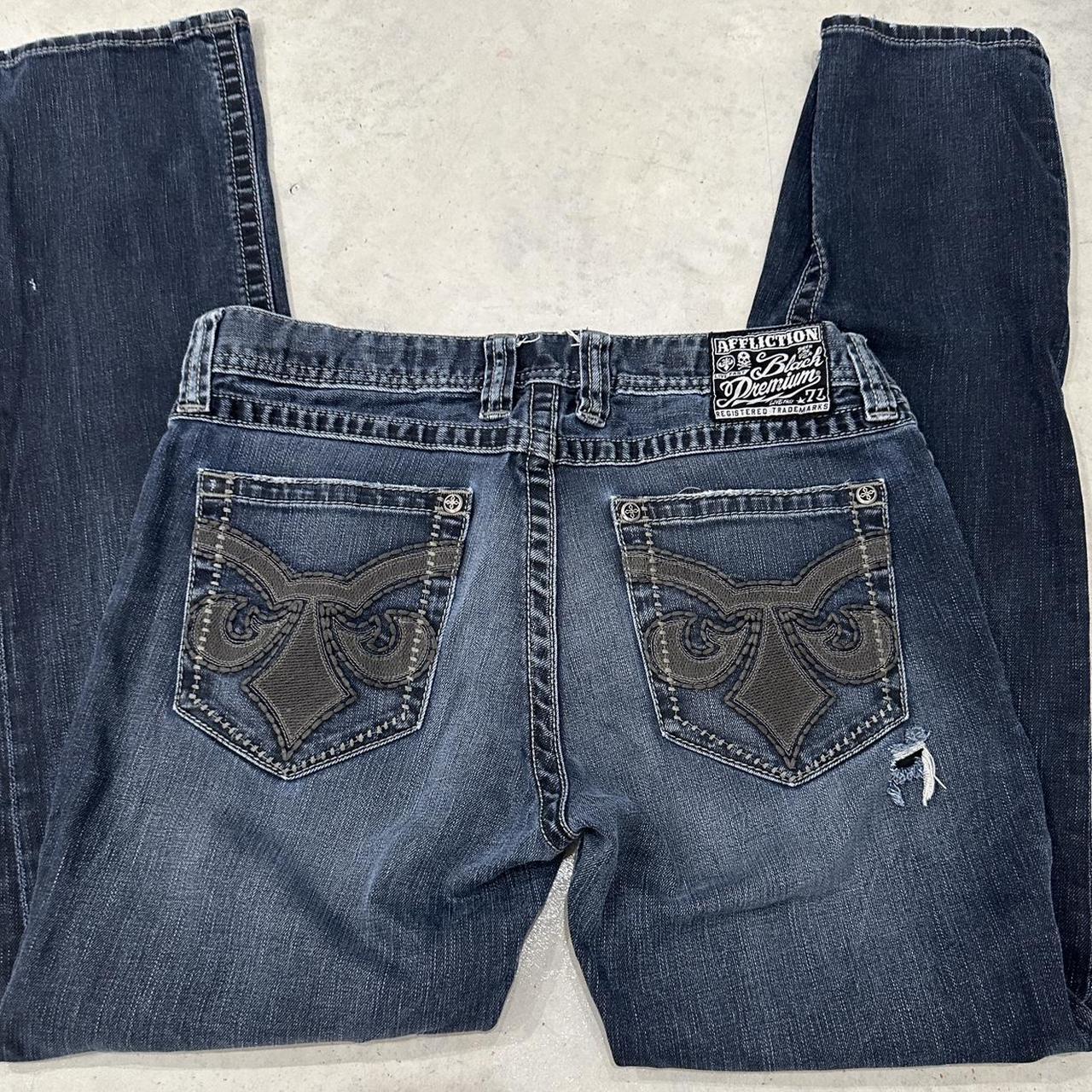 true affliction jeans, with fleur de lis, skull... - Depop