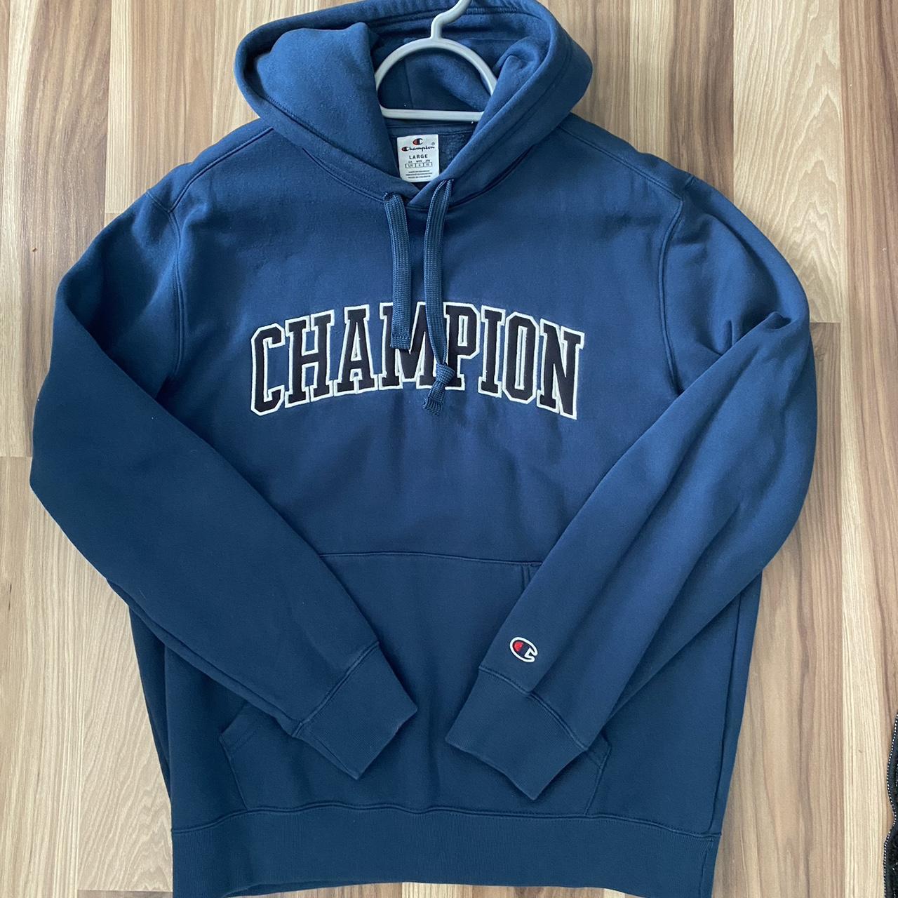 Men’s vintage champion hoodie size large Navy... Depop