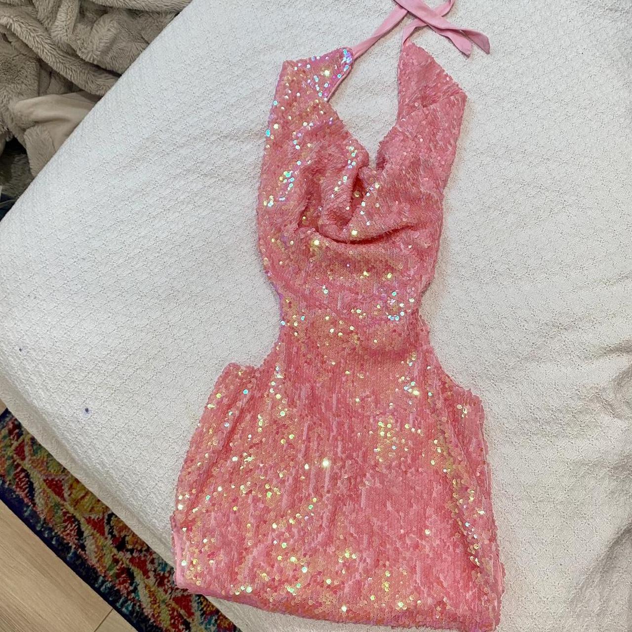 Pink sequin-dress - Depop