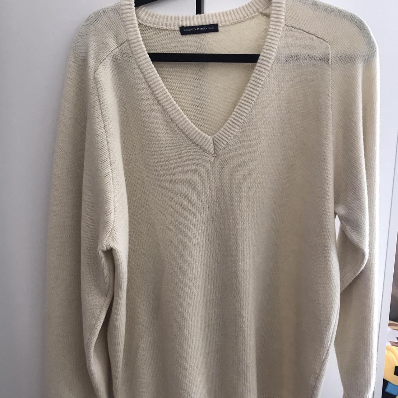 Brandy Melville V-neck Cream Sweater fits XS-L ... - Depop