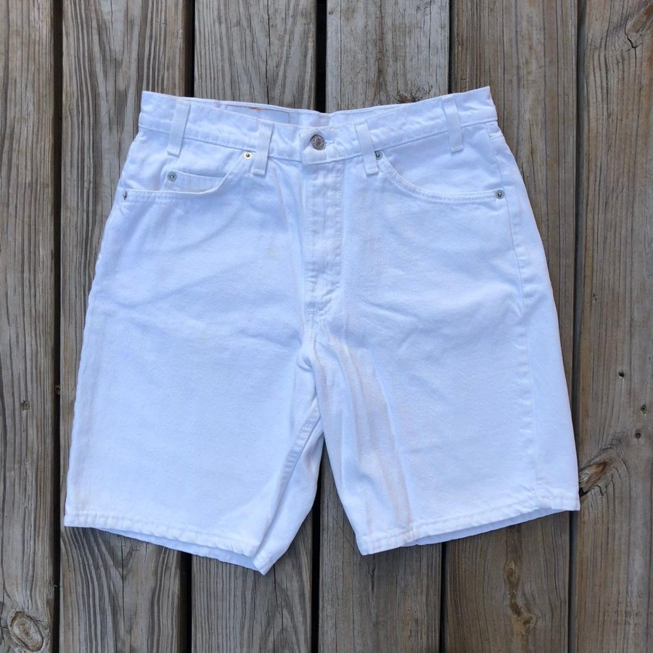 Vintage Levi’s 550 Jorts White Denim Orange... - Depop