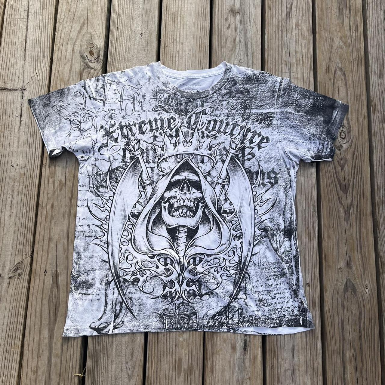 Y2K Xtreme Couture Reaper graphic all over print... - Depop