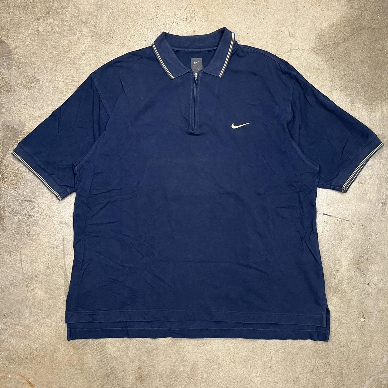 Top Medium Nike Three Button Logo Polo Shirt Navy Blue Mens Medium Vintage 90’s NWT