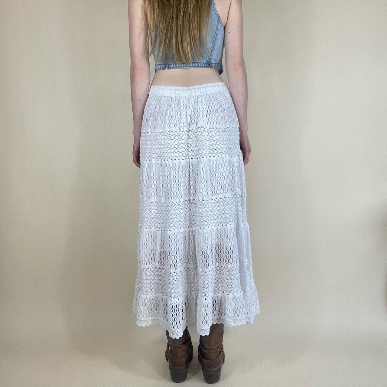 00s white crochet maxi skirt with an elastic... - Depop