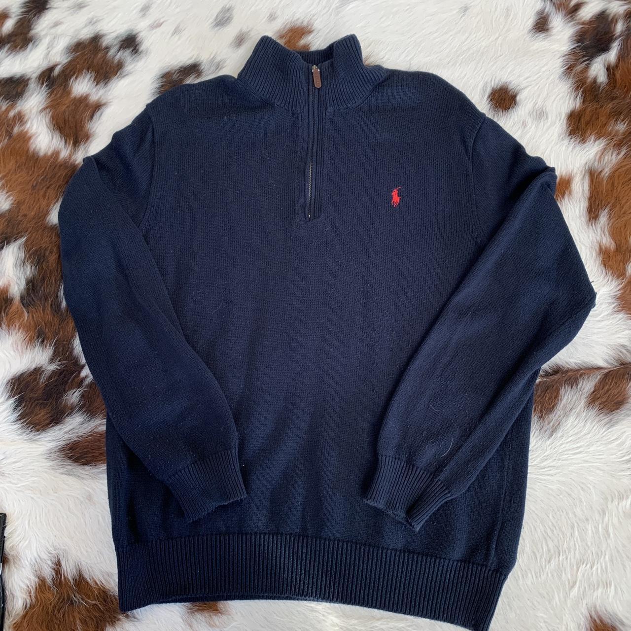 Polo Ralph Lauren navy blue knit quarter 1/4 zip... - Depop