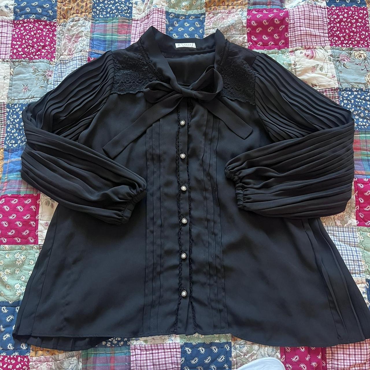 Axes Femme Pleated Balloon Sleeve Blouse with Ribbon... Depop