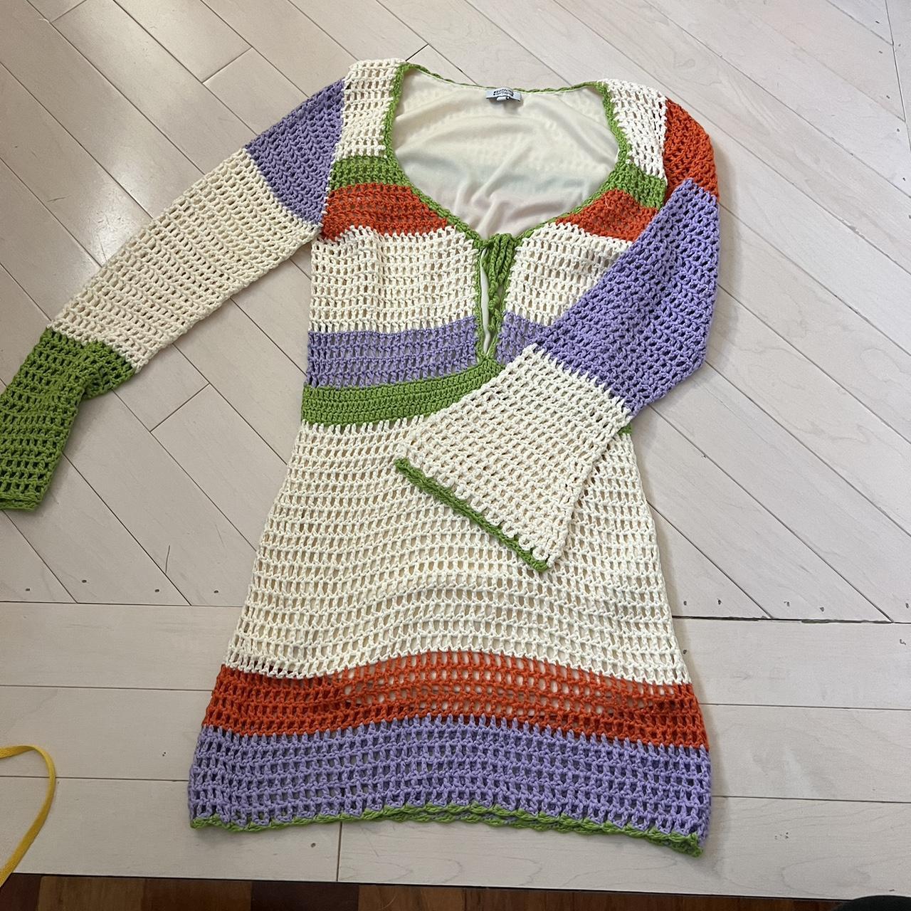 Crochet long sleeve mini dress Australia size 8 US Depop