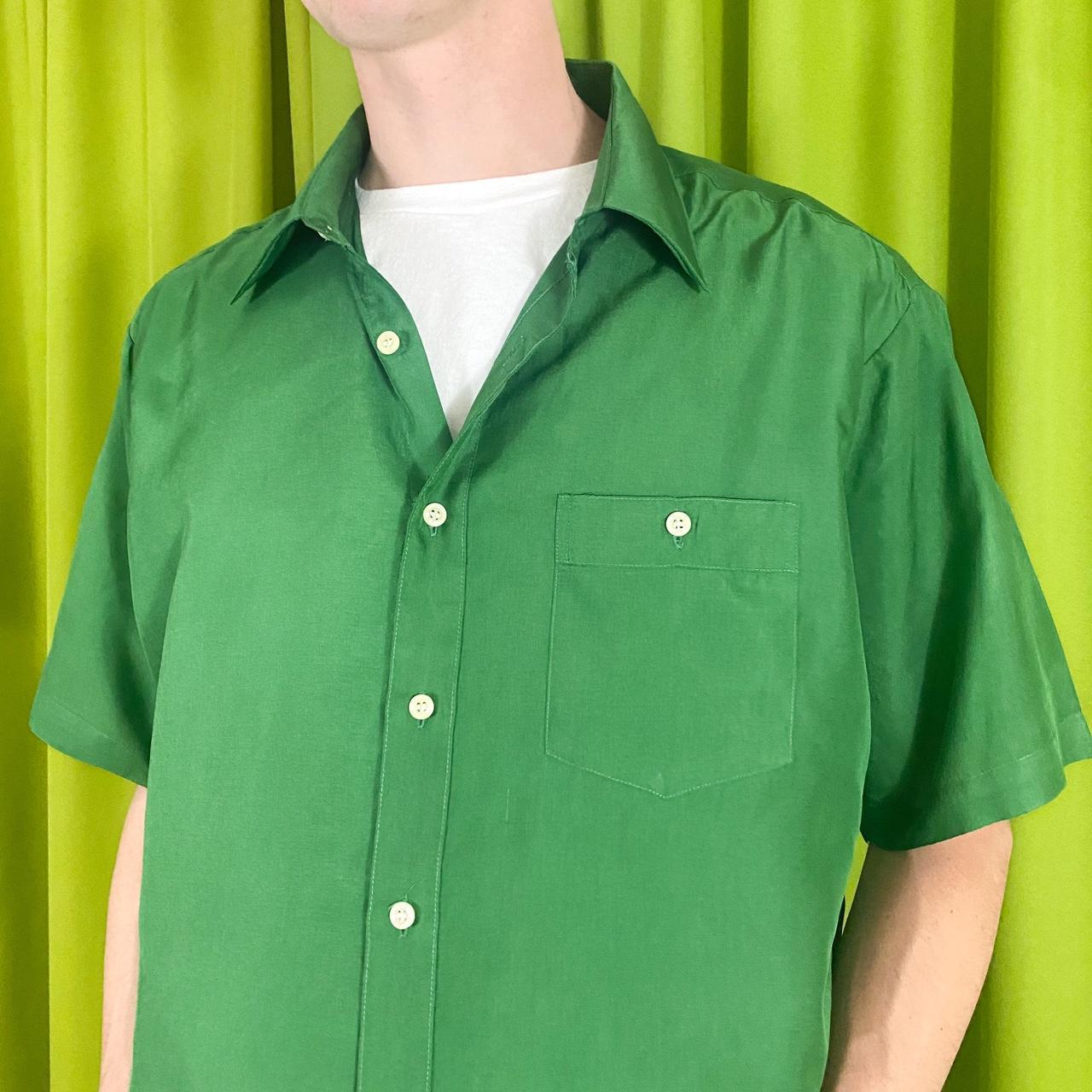 Men's Green and White Shirt Depop