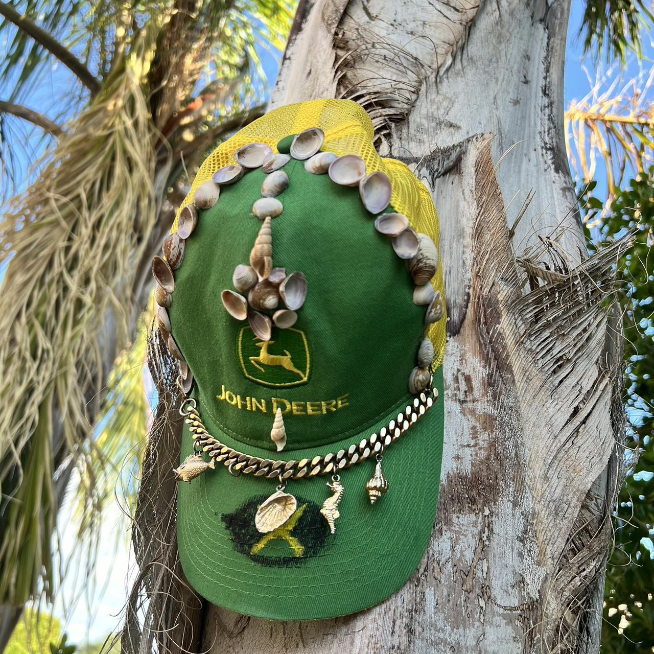 John Deere Green and yellow hat with shells Depop