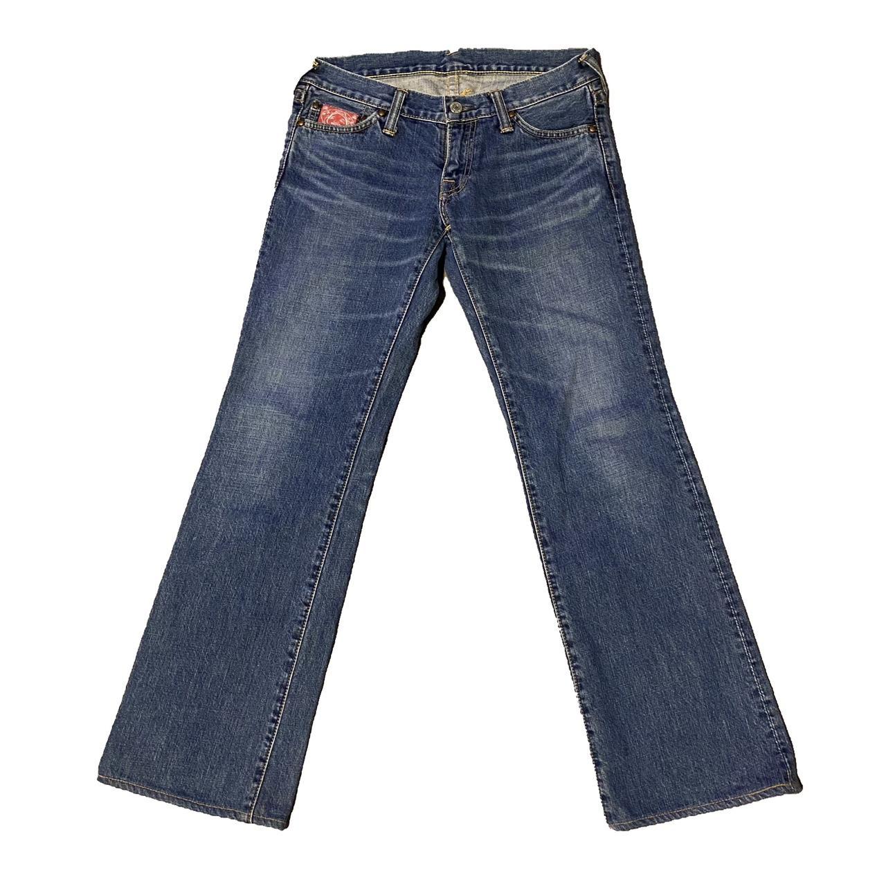vintage mid wash evisu flare jeans great condition... - Depop