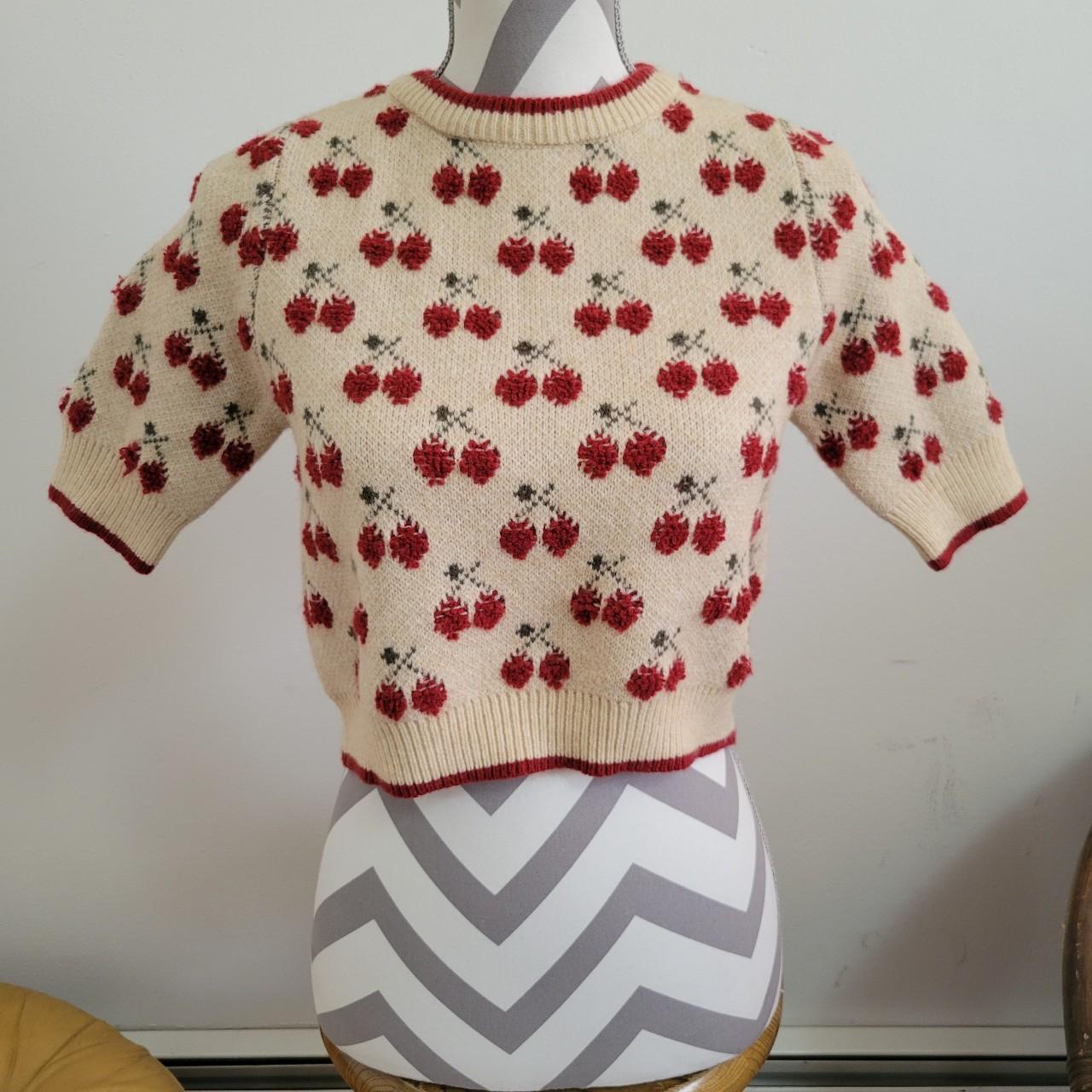 Cider Women's Tan and Red Jumper Depop