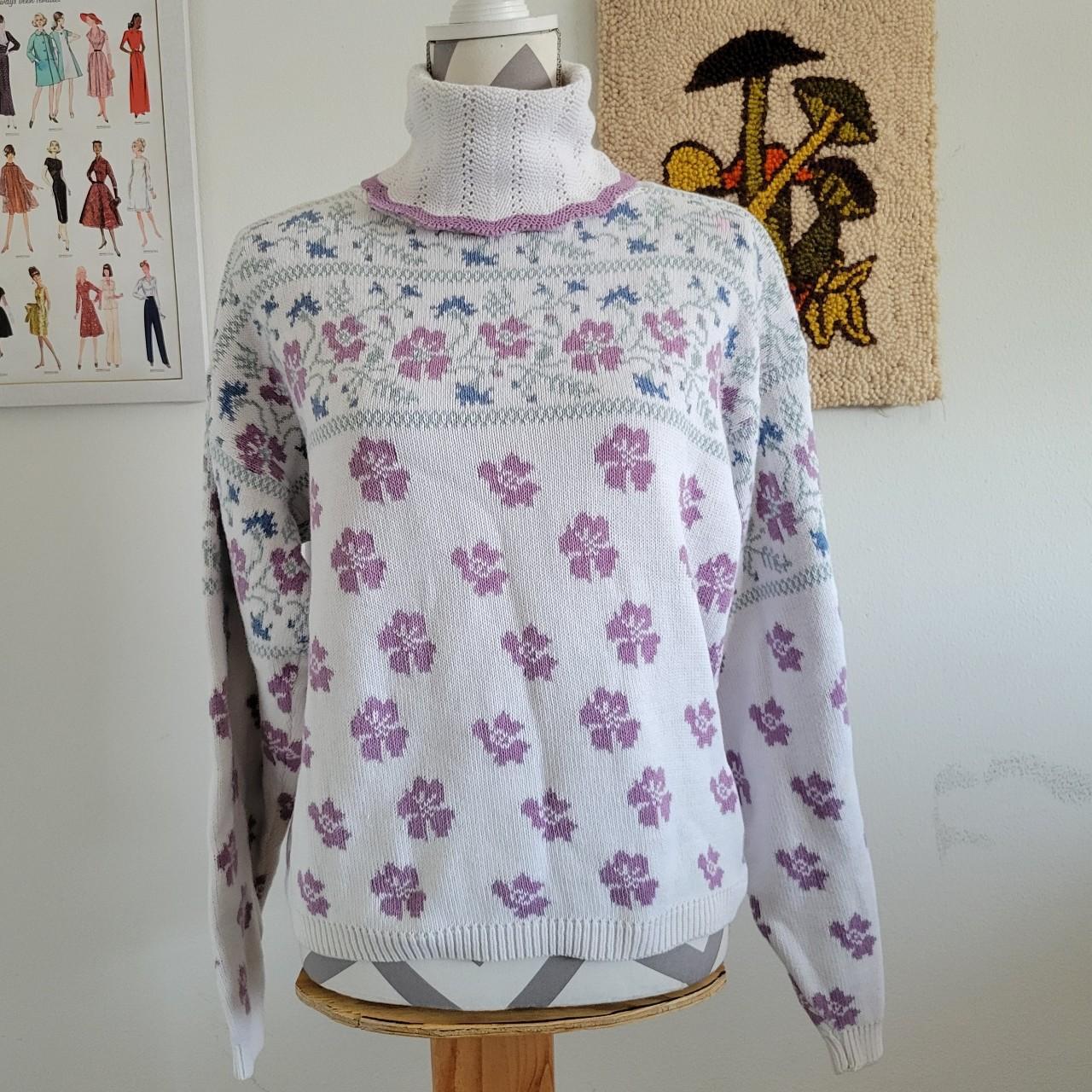 Braunstyle | 80s Vintage Floral Turtleneck... - Depop