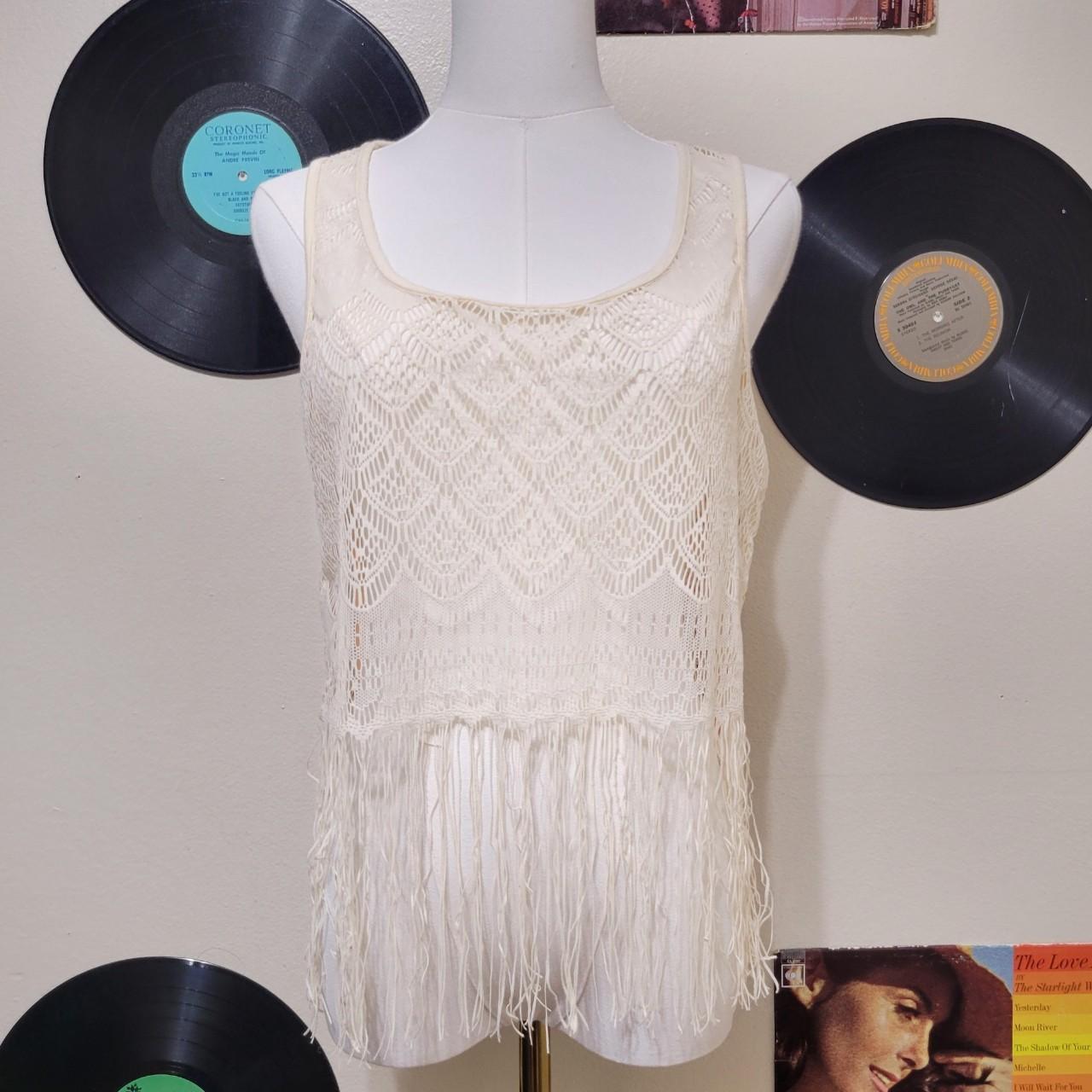 Forever 21 Y2K Sheer Knit Fringe Tank • Pit Depop