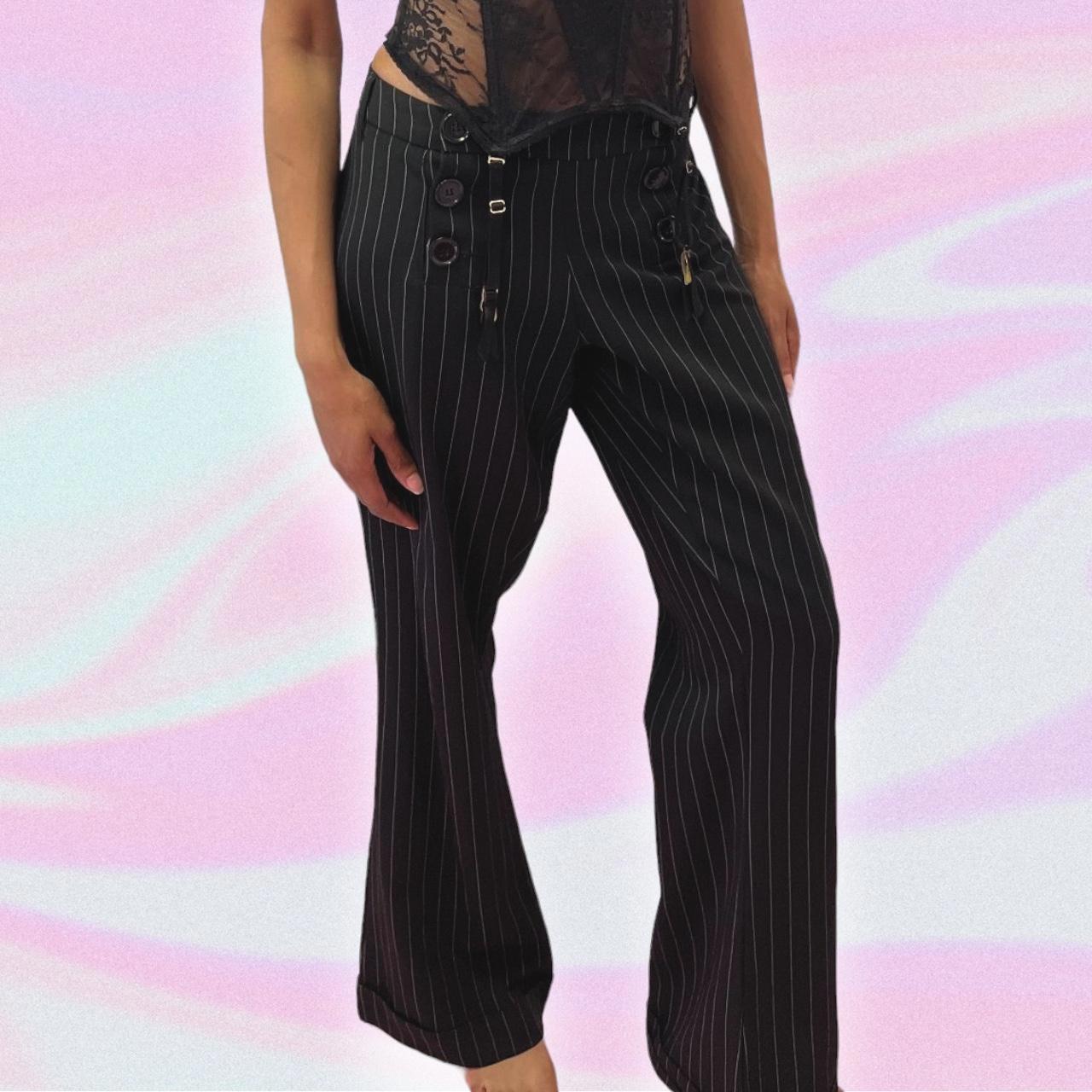 pinstripe wide leg trousers size L #pinstripe... - Depop