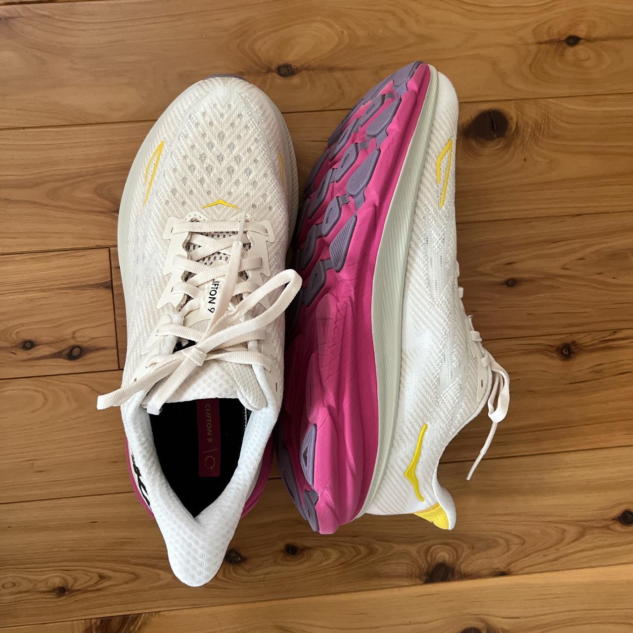 Hoka One One Women's Pink and Cream Trainers | Depop