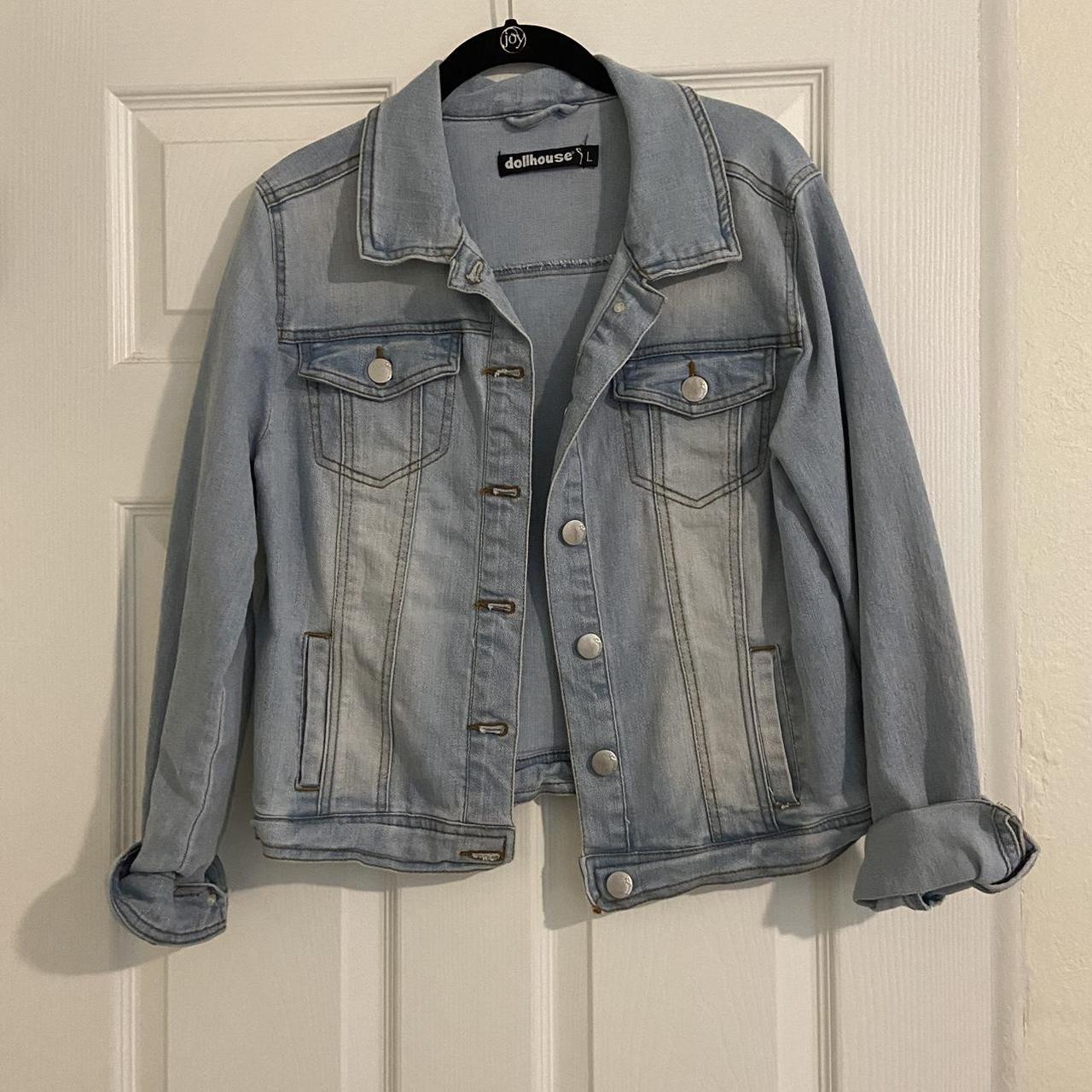 DOLLHOUSE Light Wash Jean Denim Jacket Size... Depop