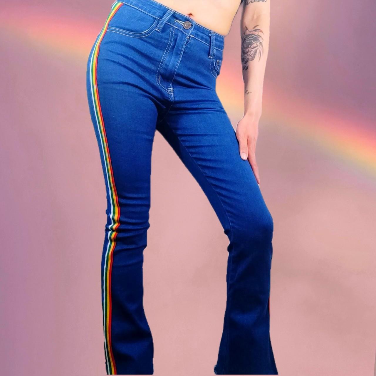 90s/Y2K Low Rise Jeans with Rainbow high quality Stripe