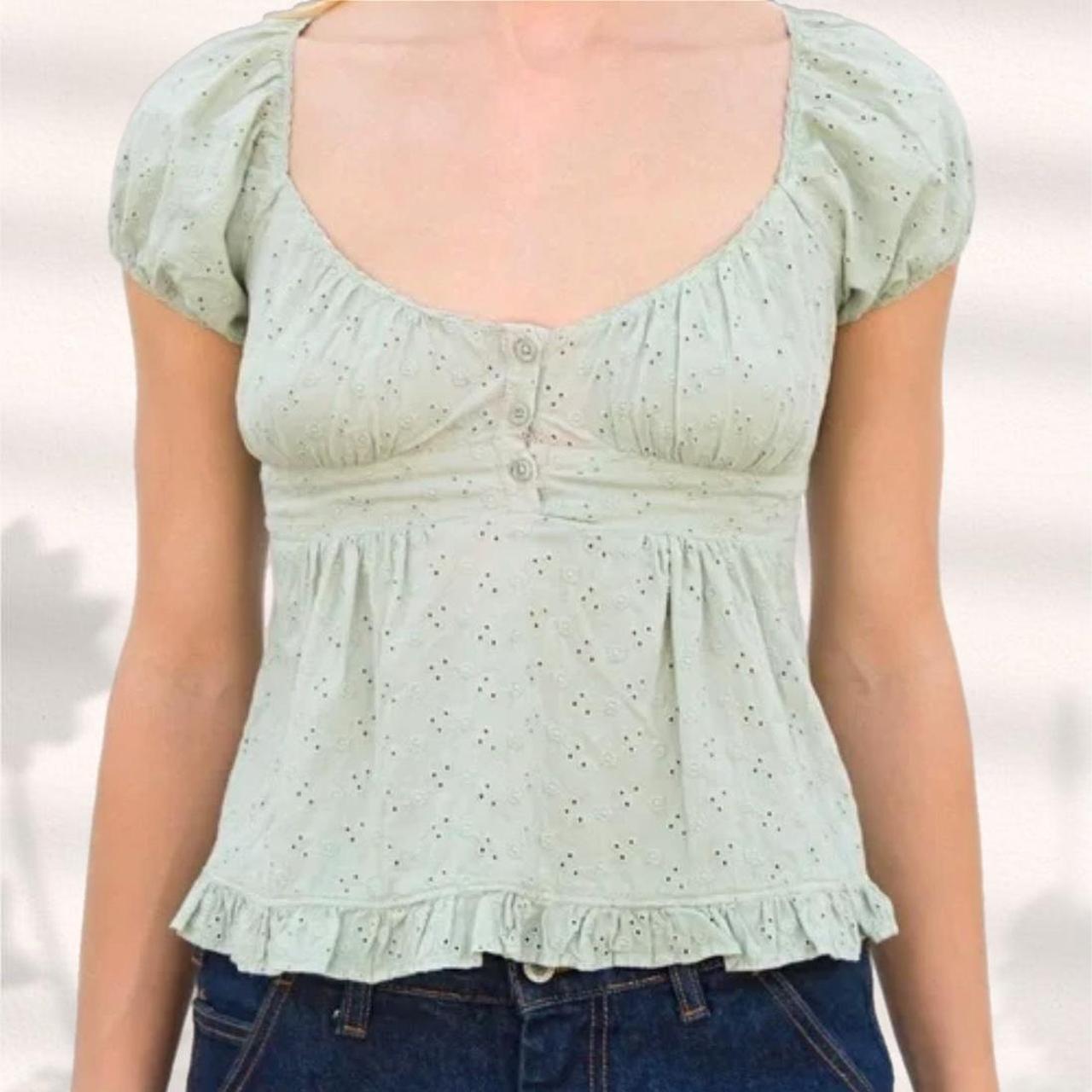 🥝 Brandy Melville Green Ruffle Top 🥝 • Ruffle... Depop
