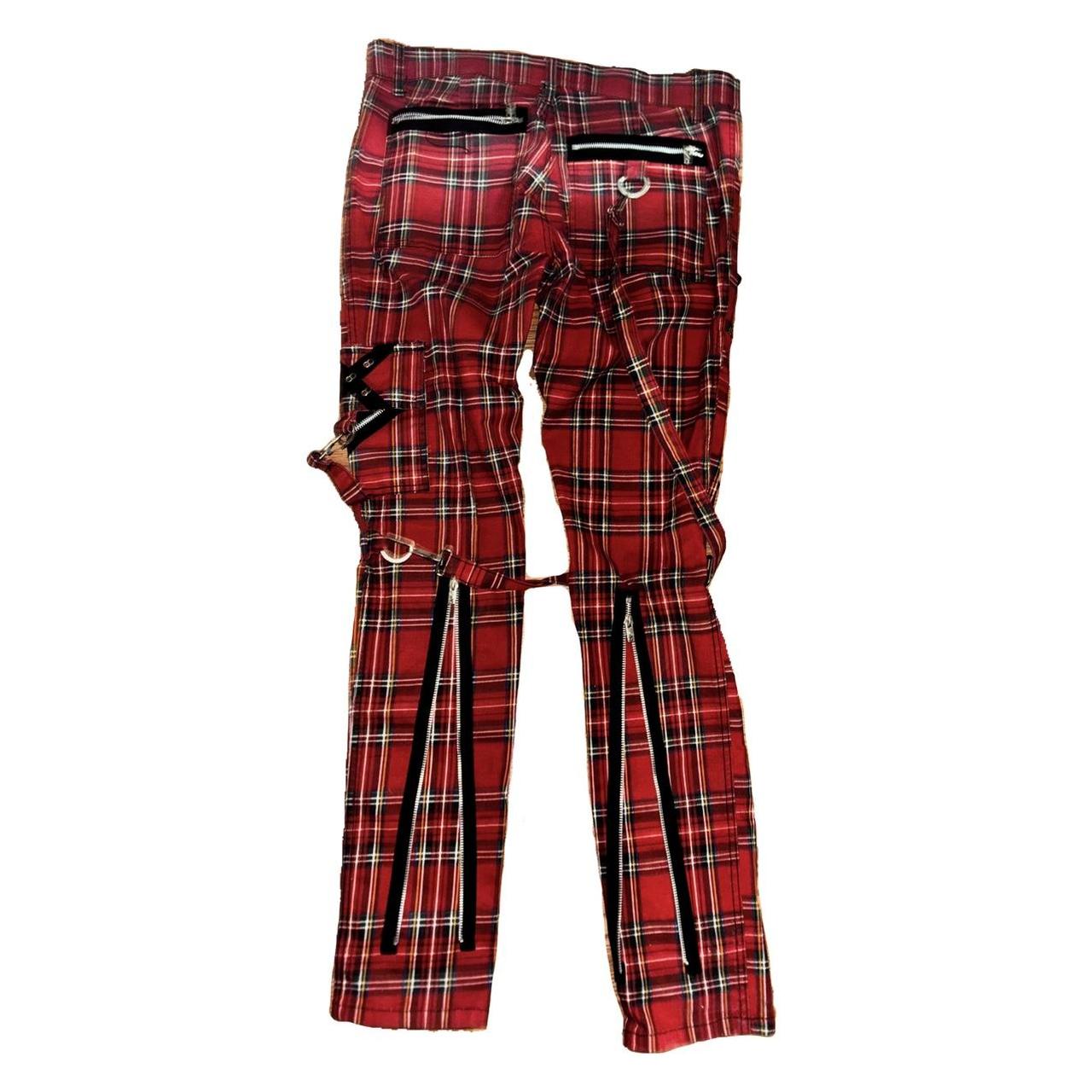 Tripp Nyc Red Plaid Bondage Strap and Zipper Pants - Depop