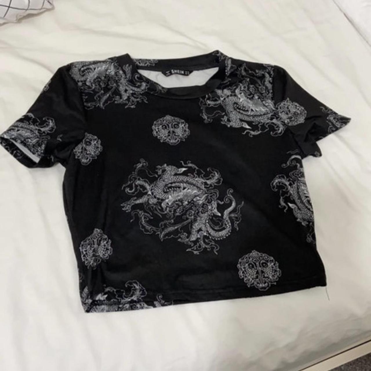 shein dragon print crop top UK M. worn once or twice - Depop